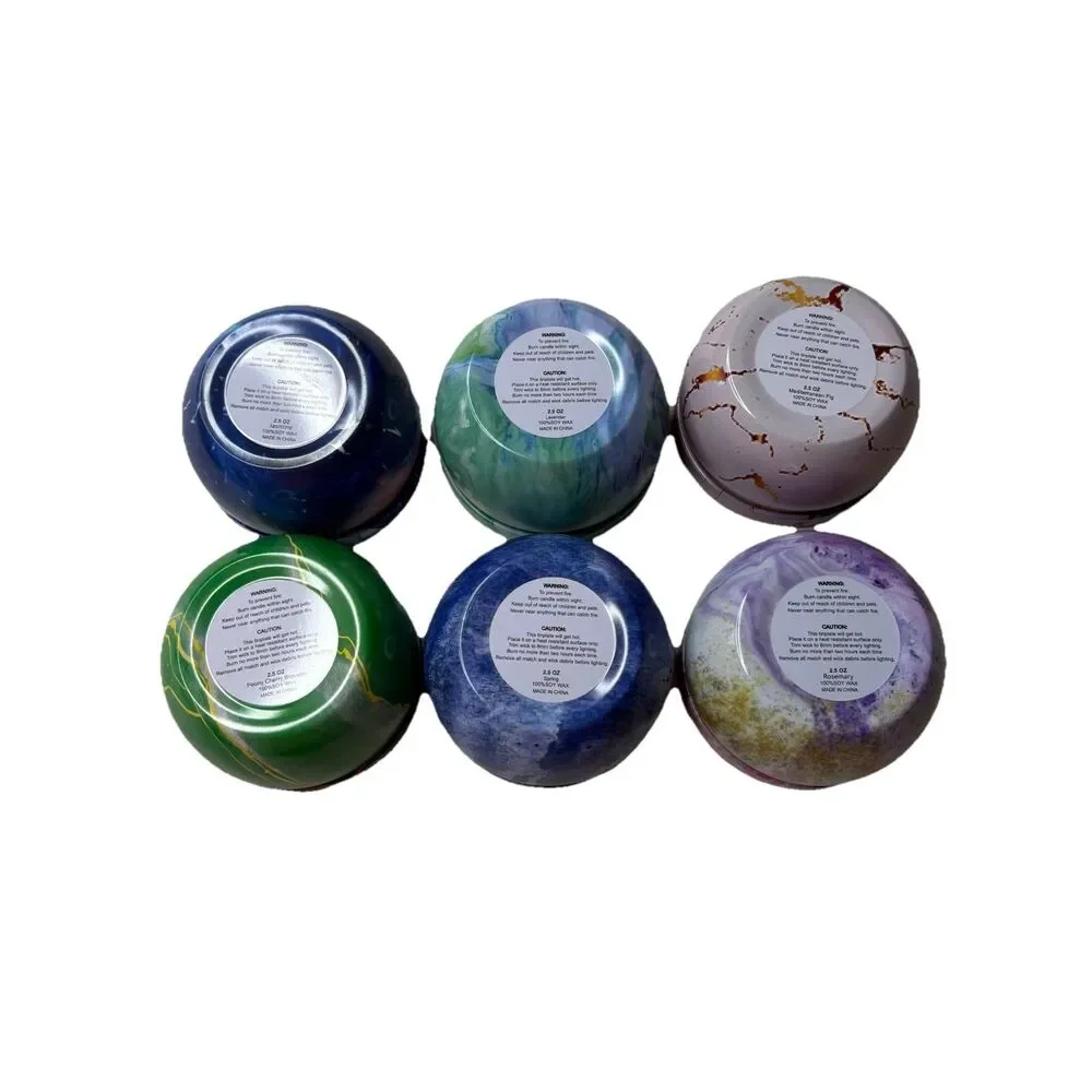 Mini Soy Wax Candles Decorative Tin With Lids Blue Purple Greens Marble Tie Dye
